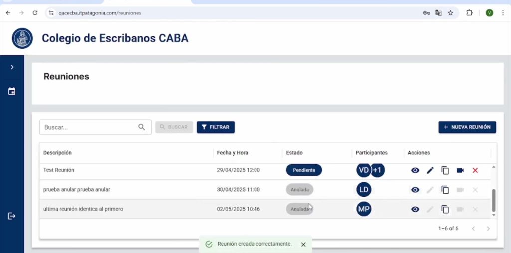 CECABA listado de reuniones